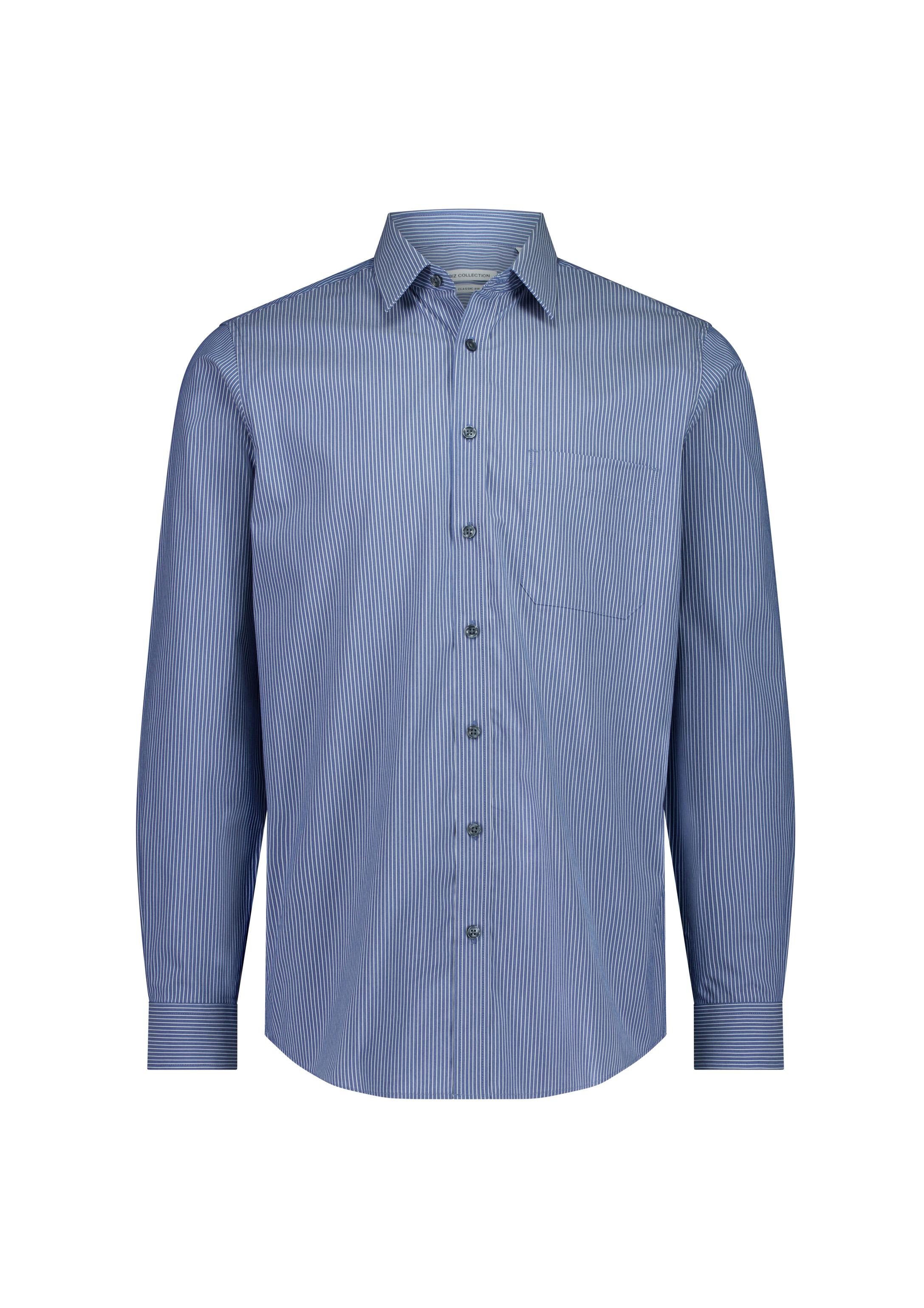 Fitzroy Mens Classic Fit Long Sleeve Shirt French Blue/White Stripe