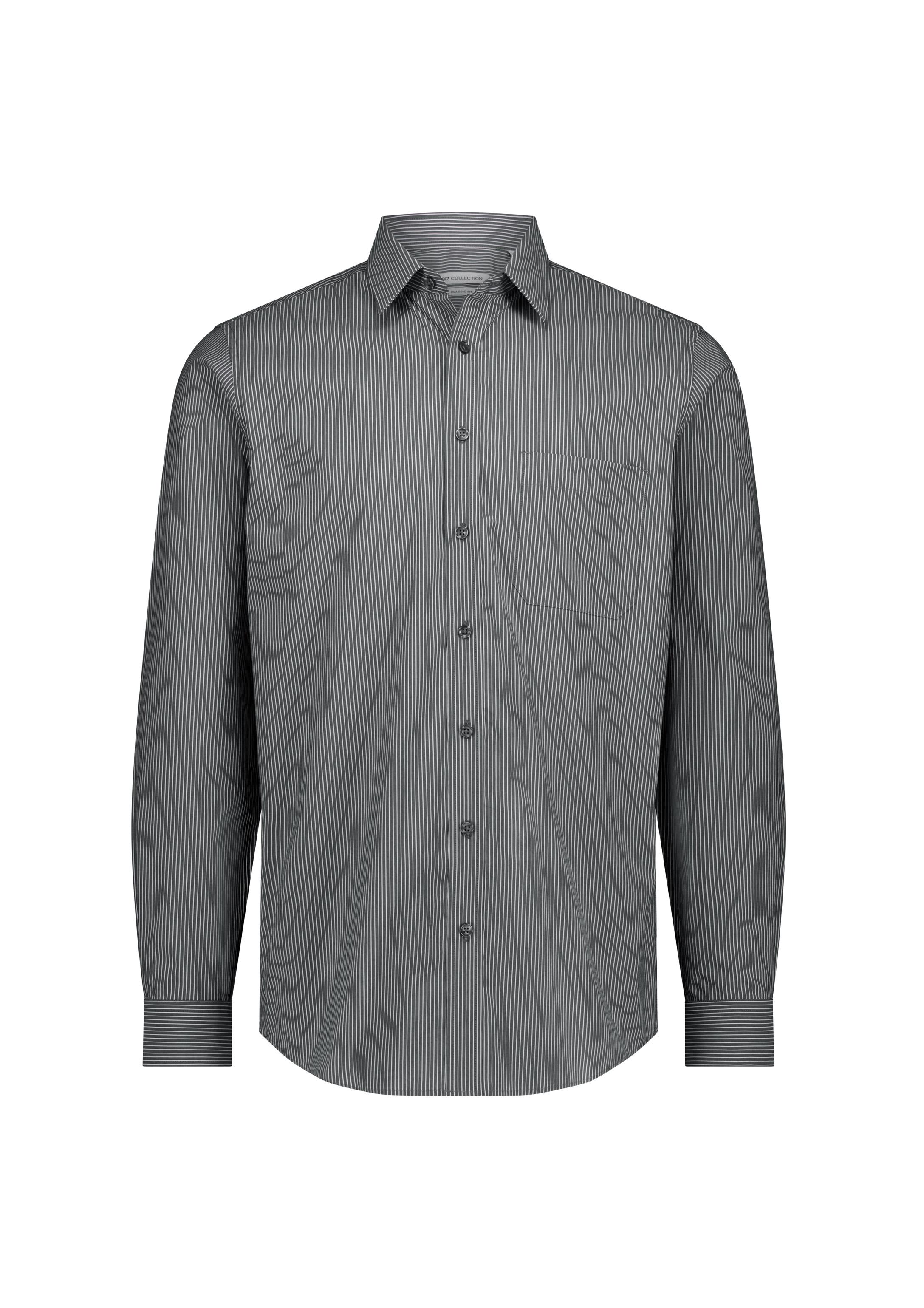 Fitzroy Mens Classic Fit Long Sleeve Shirt Slate/White Stripe