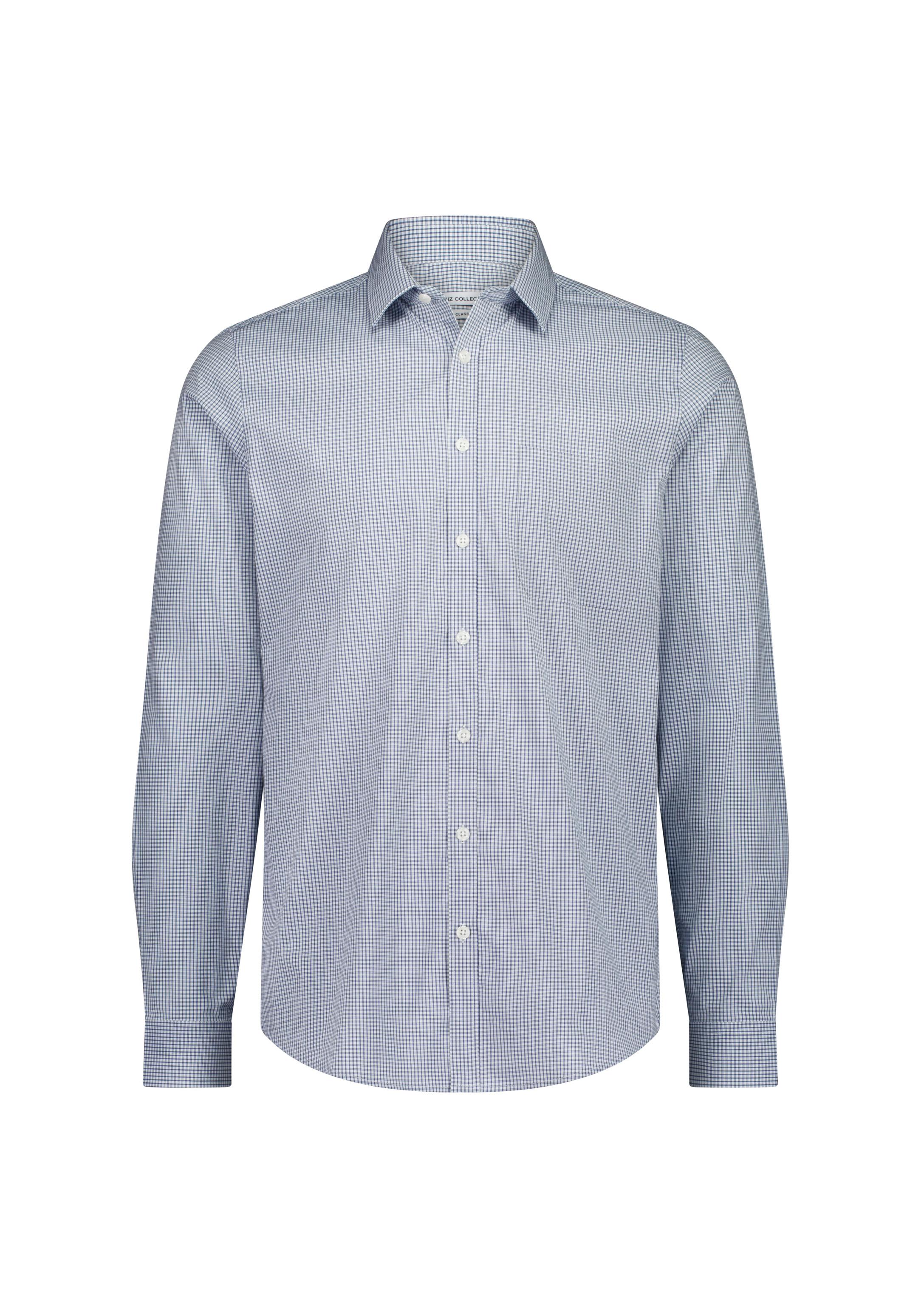 Fitzroy Mens Classic Fit Long Sleeve Shirt White/Navy Check