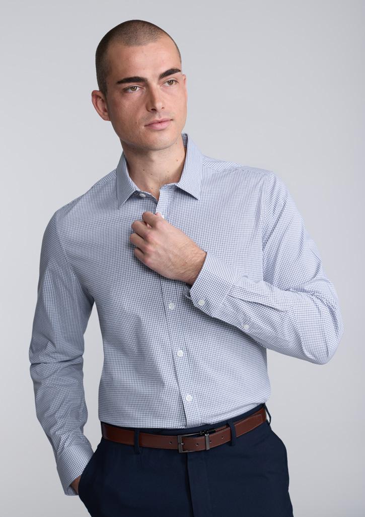 Fitzroy Mens Slim Fit Long Sleeve Shirt White/Navy Check
