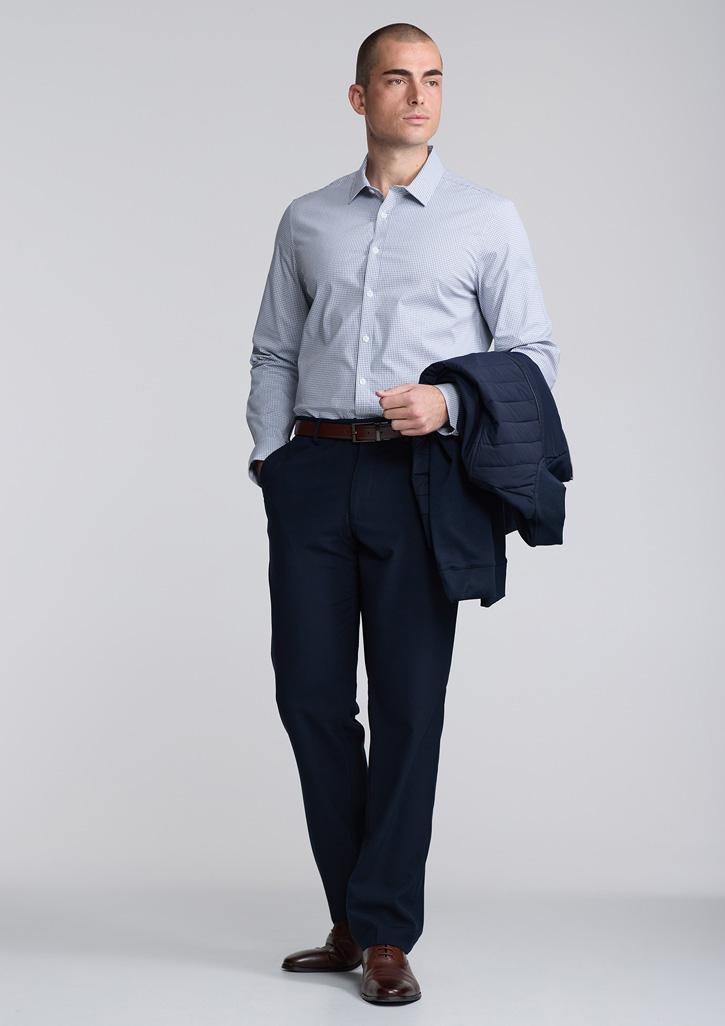 Fitzroy Mens Slim Fit Long Sleeve Shirt White/Navy Check