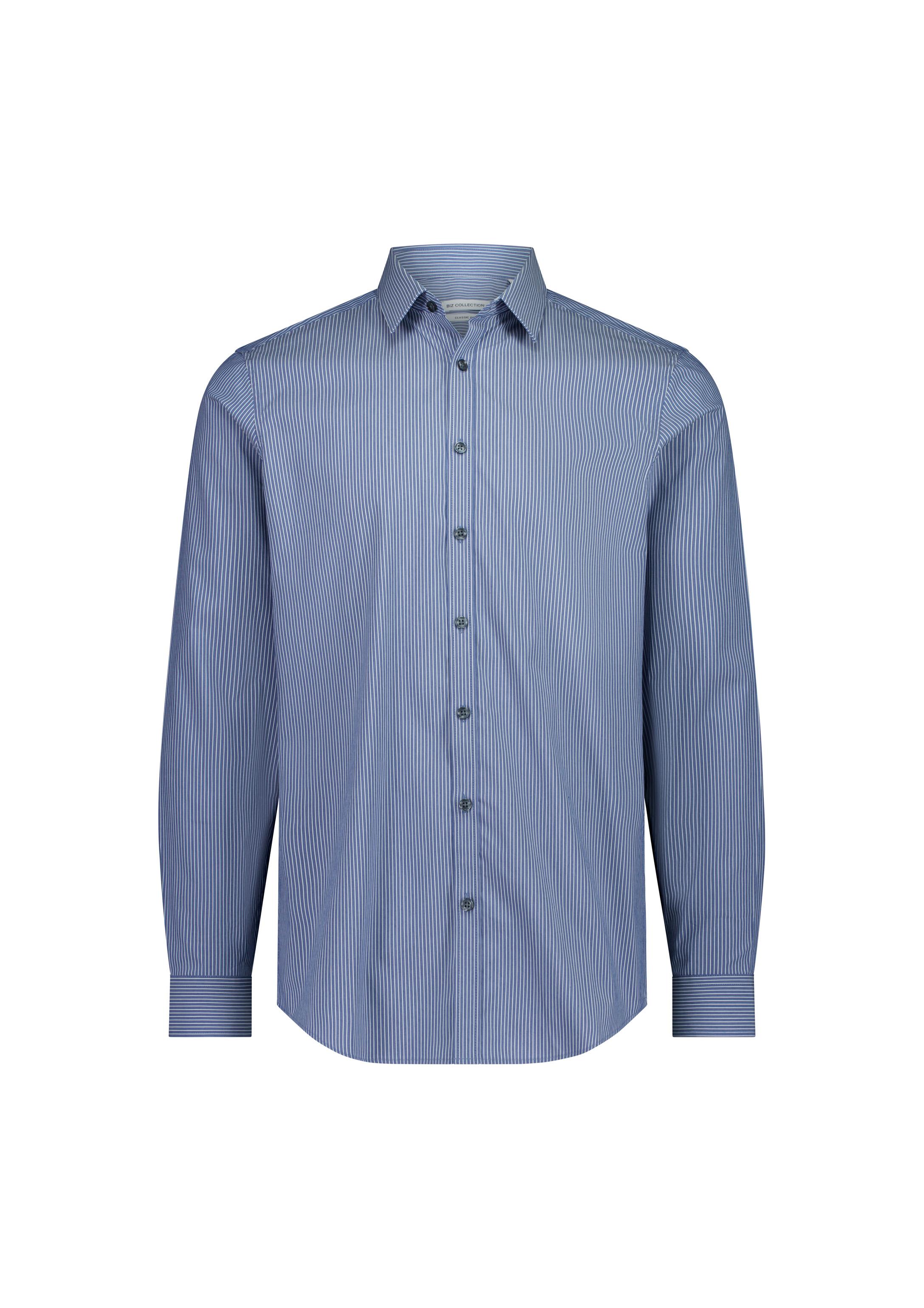 Fitzroy Mens Slim Fit Long Sleeve Shirt French Blue/White Stripe