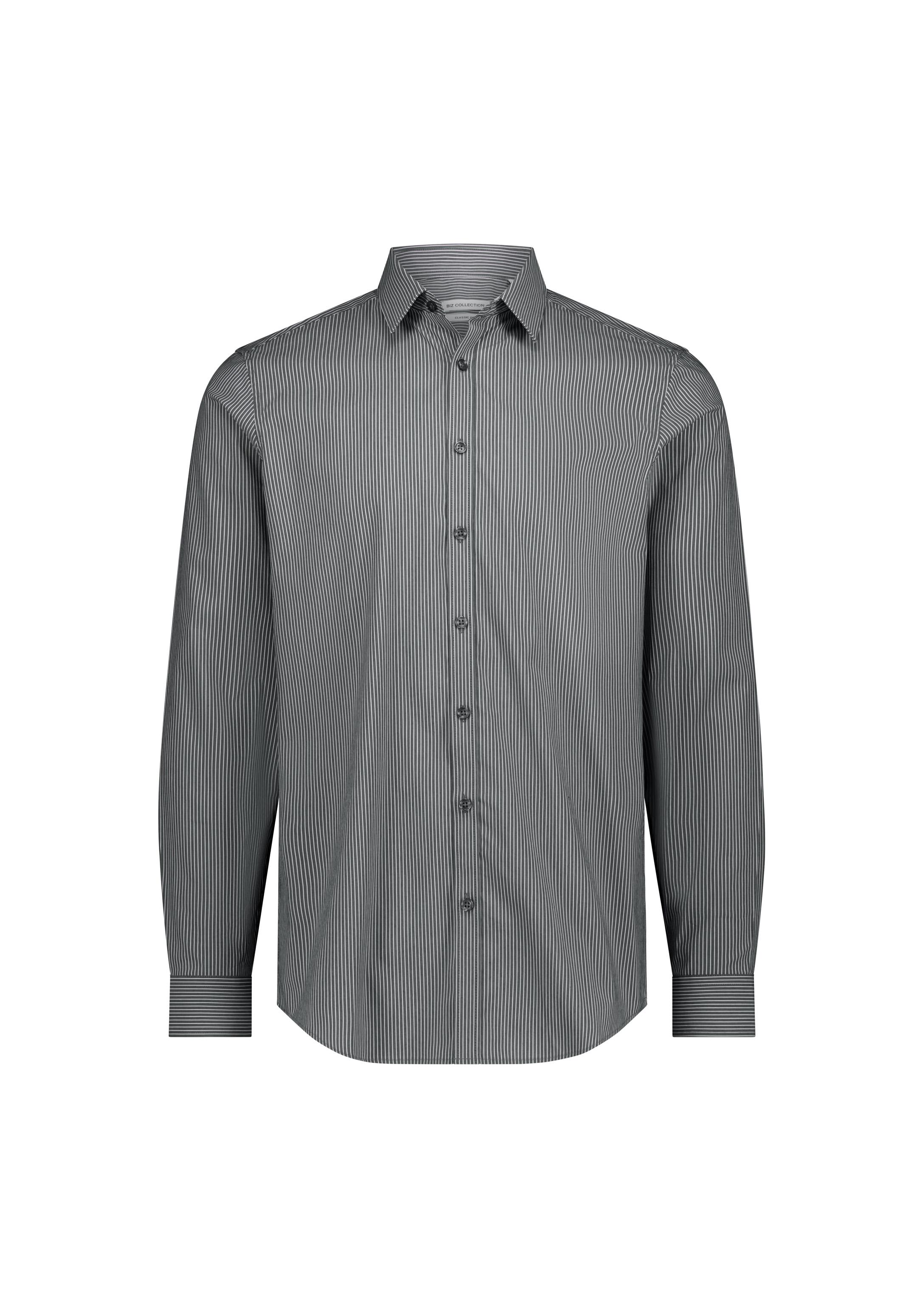 Fitzroy Mens Slim Fit Long Sleeve Shirt Slate/White Stripe