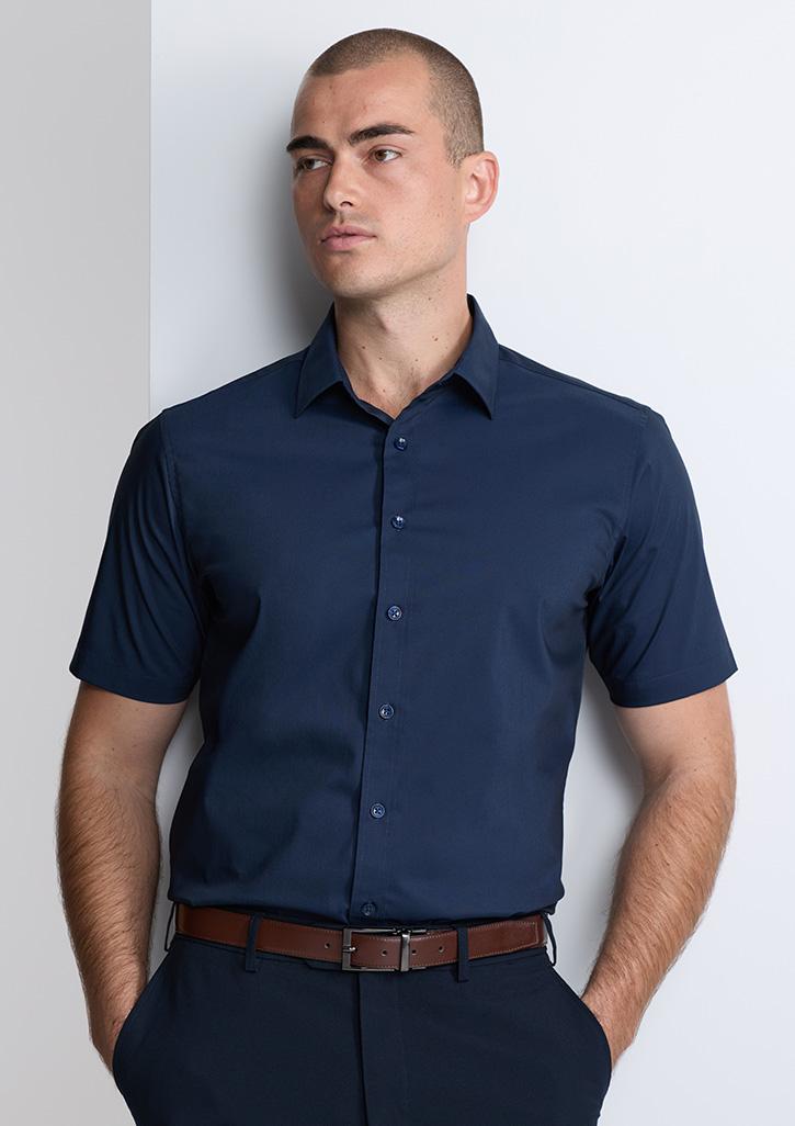 Fitzroy Mens Classic Fit Short Sleeve Shirt Navy
