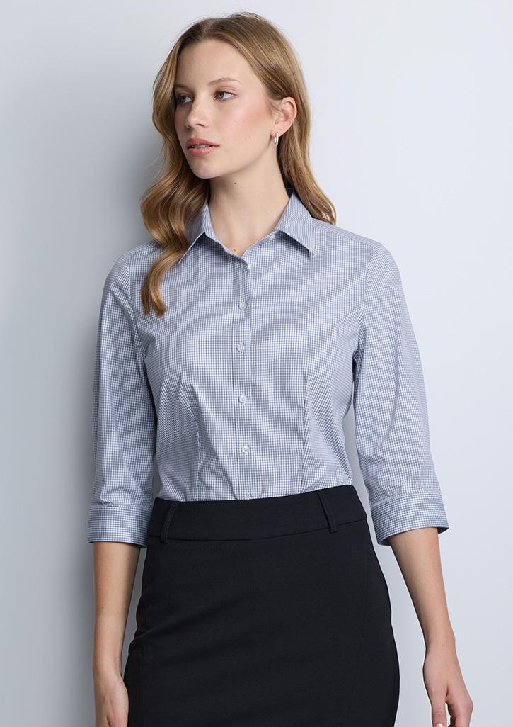 Fitzroy Womens 3/4 Sleeve Shirt White/Navy Check