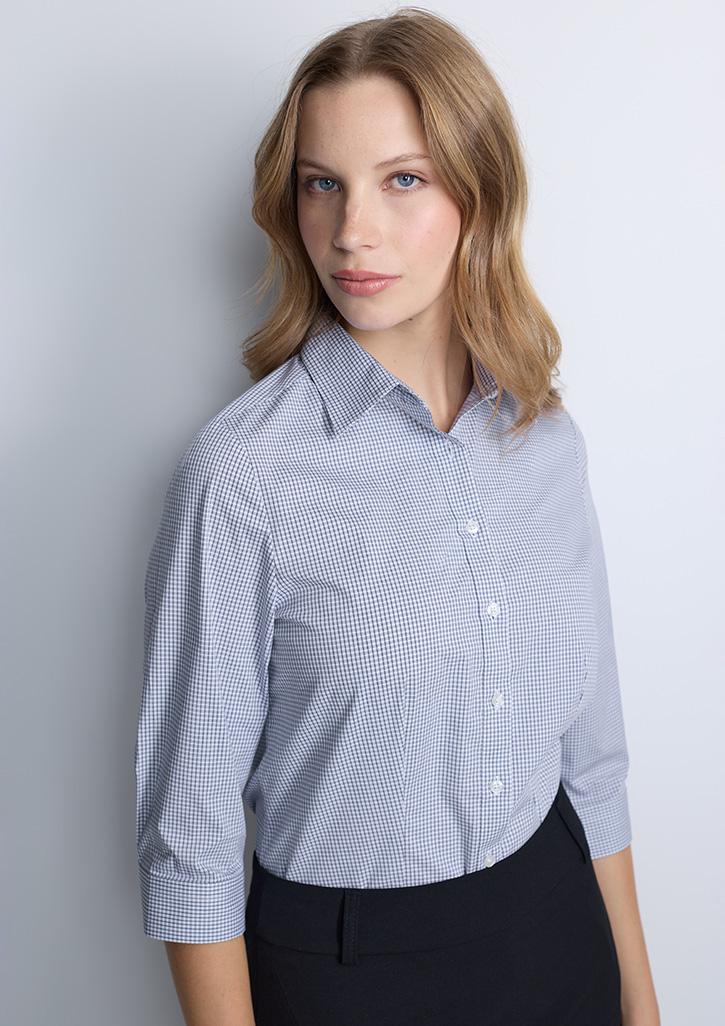 Fitzroy Womens 3/4 Sleeve Shirt White/Navy Check