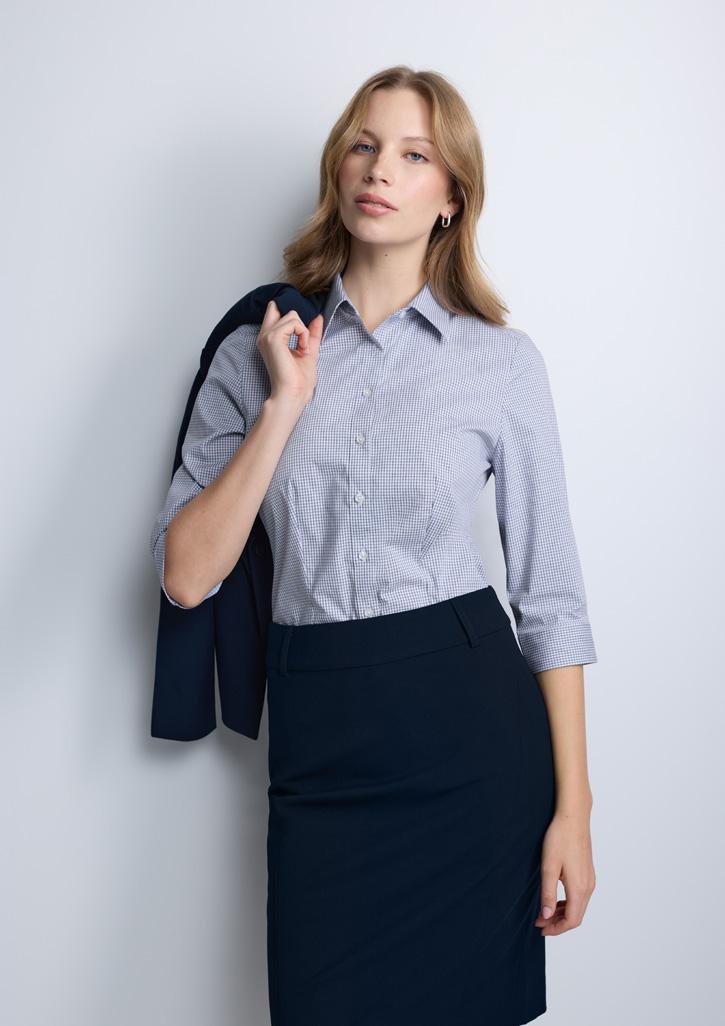 Fitzroy Womens 3/4 Sleeve Shirt White/Navy Check